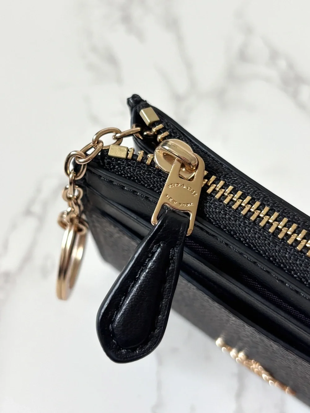 Coach Skinny Mini Id Card Case Keychain Wallet Walnut Black